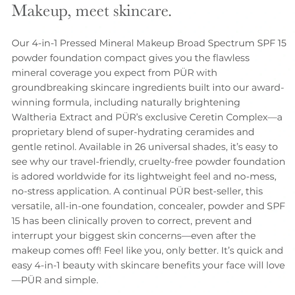 PUR 4-in-1 Pressed Powder Mineral Makeup SPF 15